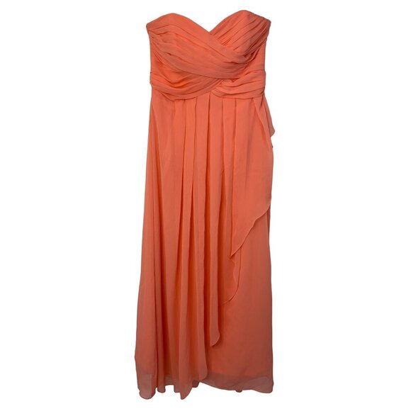 David's Bridal Long Strapless Dress Coral Size 14 NWD Wrap Wedding 7236 - Picture 1 of 9